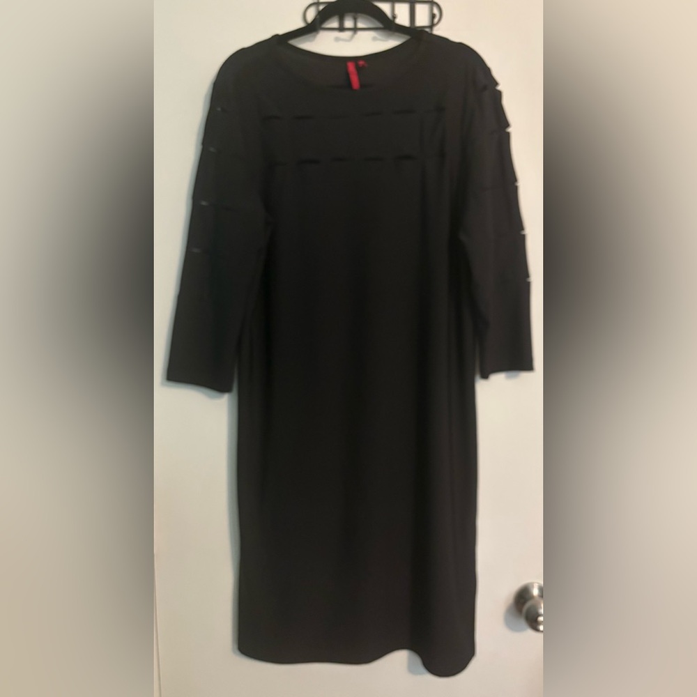 Love Scarlet Womens‎ Large Black 3/4 Sleeve Knee Length Side Slit Dress Stretch